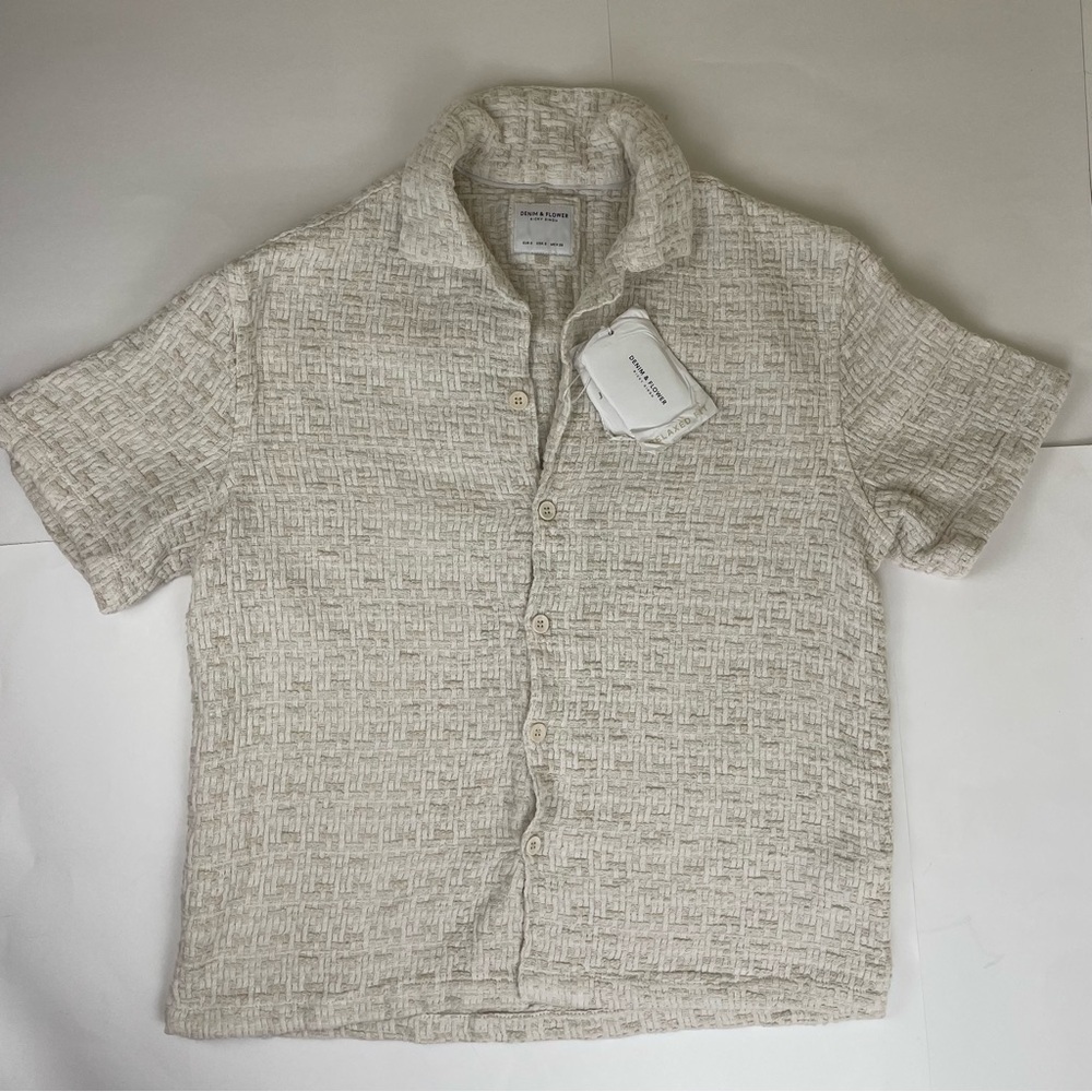 Denim & Flower Jacquard Cream Button Shirt Men’s S Relaxed Fit NEW